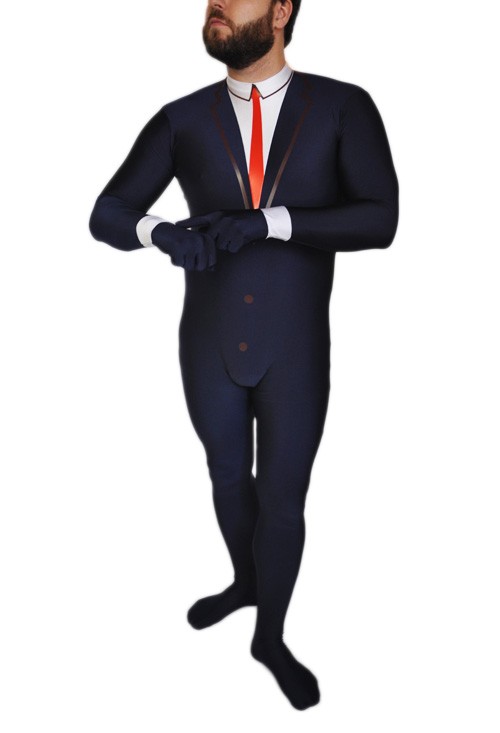 Men's Black Spandex Tuxedo Morphsuit Catsuit